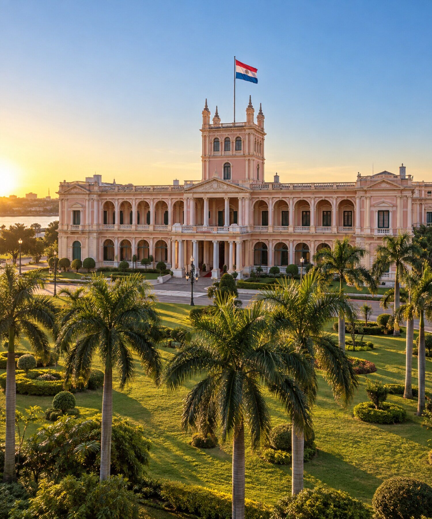 Palacio de López in Asunción with the Paraguayan flag